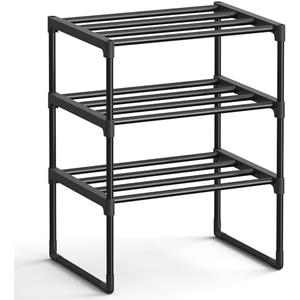 SONGMICS Shoe Rack, 3-Tier Shoe Organizer, Metal Storage Shelf, Upright or Upside Down, for 4-8 Pairs, Stackable, for Entryway, 11.8 x 16.7 x 21.5 Inches, Black ULSA003B01