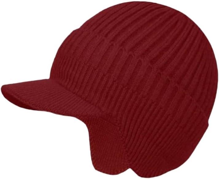 JHDESSLY Knit Beanies with Visor & Earflaps for Men and Women, Winter Hats Fleece Lined Hat Stocking Caps Soft Warm Headwear