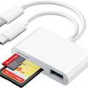 SD Card Reader for iPhone iPad Camera with USB C, Dual Card Slot USB 3.0 Memory Card Reader Supports SD/TF Card Trail Camera Viewer SD Card Adapter Portable Micro SD Card Reader No App Plug and Play (white)
