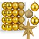 25 Pcs Mini Christmas Balls Ornaments Set 2.36 Inch Christmas Day Ball Topper Star Tree Hanging Ornaments for Party Decoration(Gold)