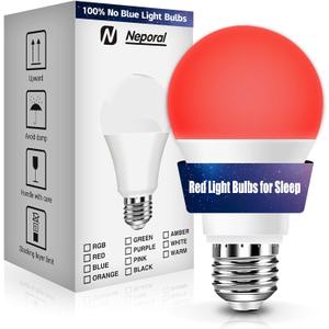 Neporal Red Light Bulbs for Sleep 9W, 100% Blue Light Blocking Red Night Light, 625nm LED Light Bulb for Melatonin Promoting, A19 60W Equivalent Dim Light Bulbs for Bedroom, Baby Nursery,1 Pack