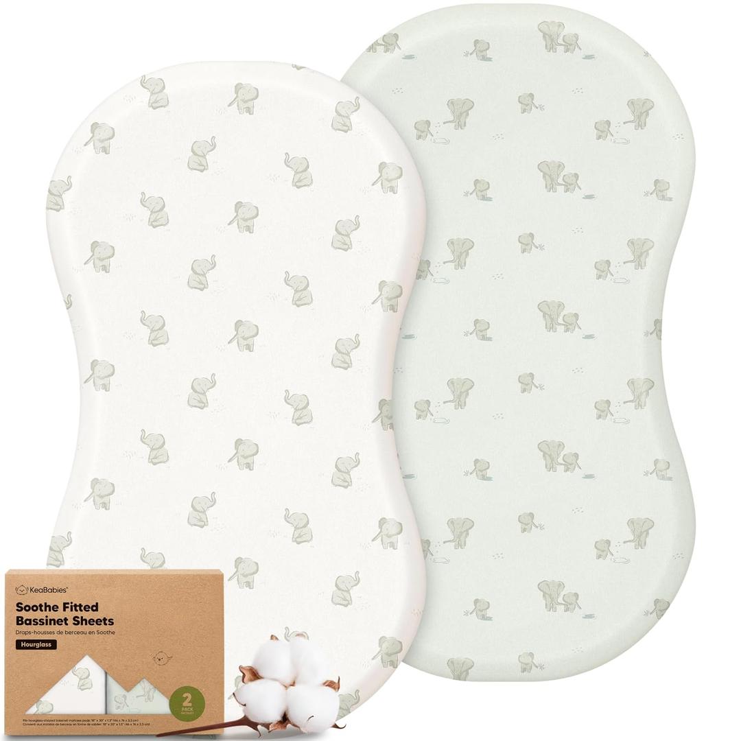 2-Pack Organic Bassinet Sheets for Boys, Girls - 100% Cotton Baby Bassinet Mattress Sheets Compatible with Halo Bassinest Swivel Sleeper, Hourglass 30"x18", Soft & Breathable (Elly)