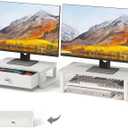 WOHOMO Dual Monitor Stand Riser with Drawers, Desk Organizers for 2 Monitors, Desktop Storage Stand for Computer,Laptop,White