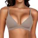 Werkiss Wireless Bralettes for Women No Underwire Bras Sexy V Neck Everyday Bra with Adjustable Straps (Bronze, XS)