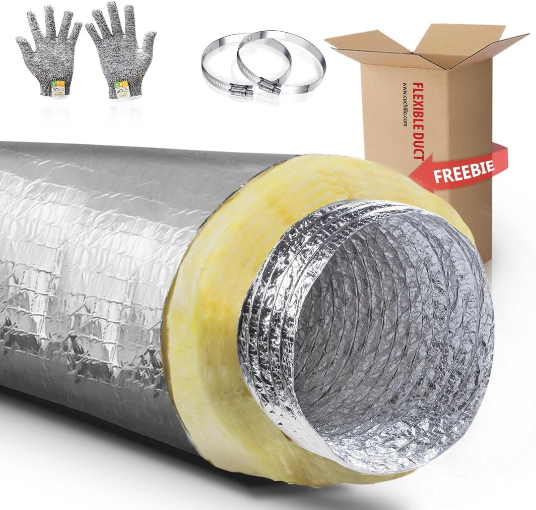 10 Inch Insulated Duct,10 inch Insulated Flexible Duct 25 Feet Long R-4.2,Insulation AC Flex Duct, for Heavy Duty HVAC & Exhaust Ductwork