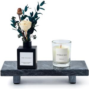 Natural Marble Tray Pedestal Stand – Soap & Jewelry Riser for Bathroom Counter, Kitchen Sink, Vanity Organizer, Decorative Stone Catchall for Perfume, Candles (Black, 8.7" x 4" x 1.6")