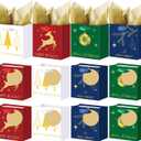 AmazingSpark 24 Pcs Small Christmas Gift Bags with Tissue Paper and Handle Reusable Christmas Paper Gift Bags with Tags for Holiday Present Wrap Giving 4 Style, 5 x 4.33 x 2.76 Inch(Xmas,Classic)