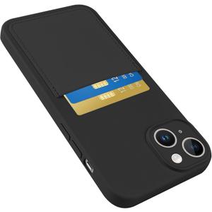 Designed for iPhone 15 Plus Case with Card Holder for Women Men Soft Liquid Silicone Cover [Microfiber Lining] Full Camera Protection Shockproof Slim for iPhone 15 Plus Case Wallet Black