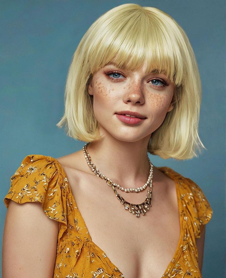Blonde Wig with Bangs for Women, 12 Inch Straight Short Blonde Bob Wig, Synthetic Colorful Bob Wigs, Natural Looking Heat Resistant Fiber Bob Wig for Girls Daily Party Use,Cosplay Wig (Bob Wig, Blonde Color)