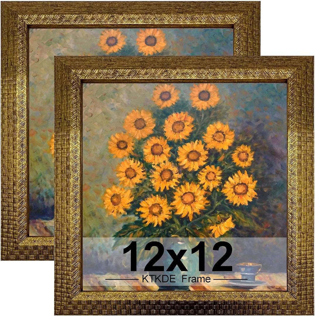 KTKDE 12x12 Picture Frame Set of 2, Ornate Vintage Gold Photo Frames 12 x 12 Antique Photo Frame for Rustic Gold Wall Decor Display Retro Home Decor best gift