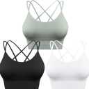 Sykooria 3 Pack Strappy Sports Bra for Women Sexy Crisscross for Yoga Running Athletic Gym Workout Fitness Tank Tops (Medium, 3 Pack-black+white+green)