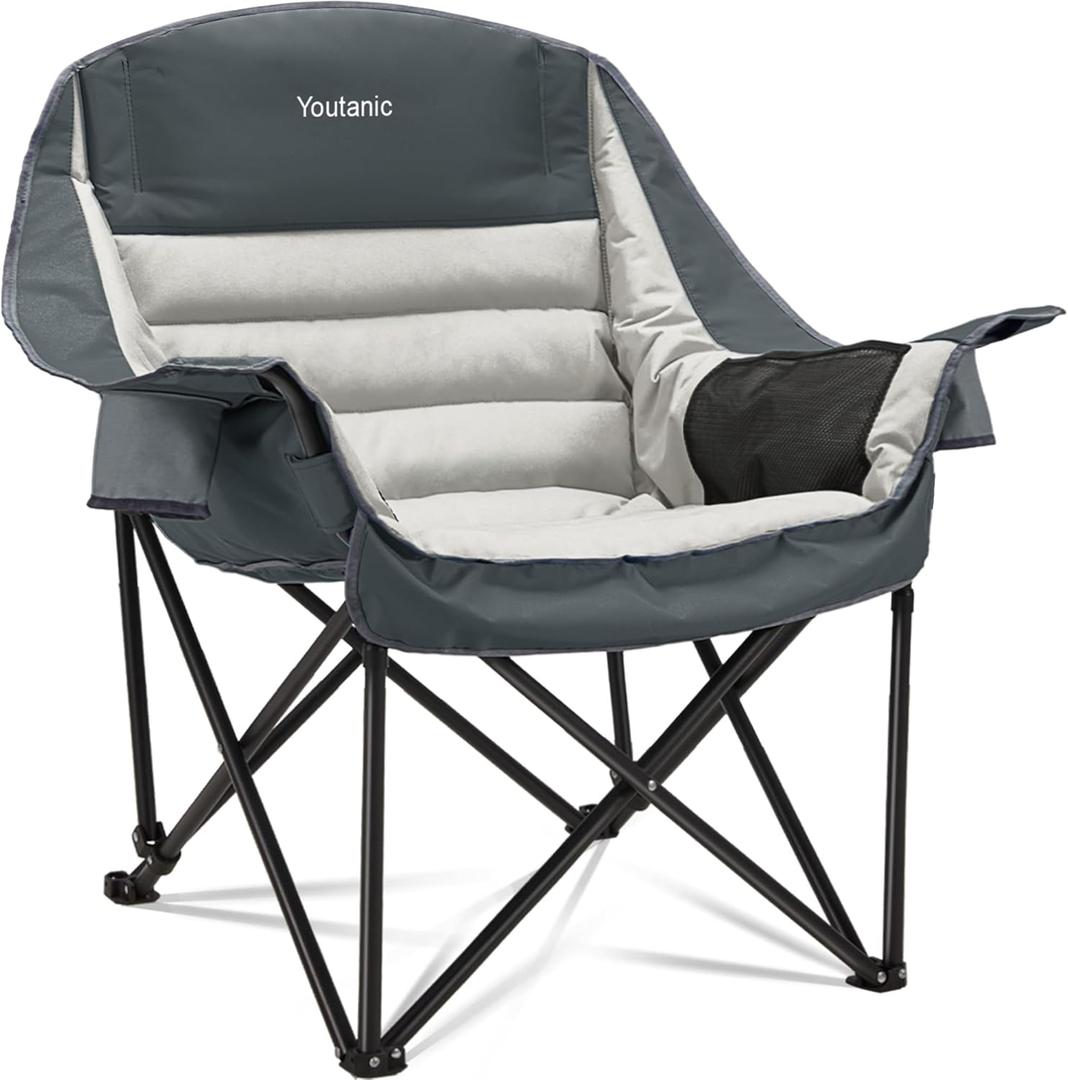 Oversized Camping Chair, Portable Folding Camping Chairs with Side Pocket, Cup Holder and Carry Bag, Heavy Duty Outdoor Camping Chairs for Adults, Fishing, Sports, Trip, up to 400lbs, Style 8 (Gray/Light Gray)