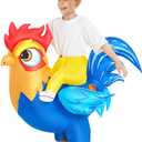 Inflatable Chicken Costume Kids Rooster Ride On Blow Up Halloween Costume For Girls Boys (7-10 Yrs)