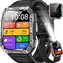 Military Smart Watch for Men(Answer/Make Call), Outdoor Sports Smartwatch with Flashlight/100 Days Battery/Compass/Heart Rate/SpO2/Sleep Monitor/2 Straps, Fitness Tracker for iPhone/Android Phones (W60 Black)