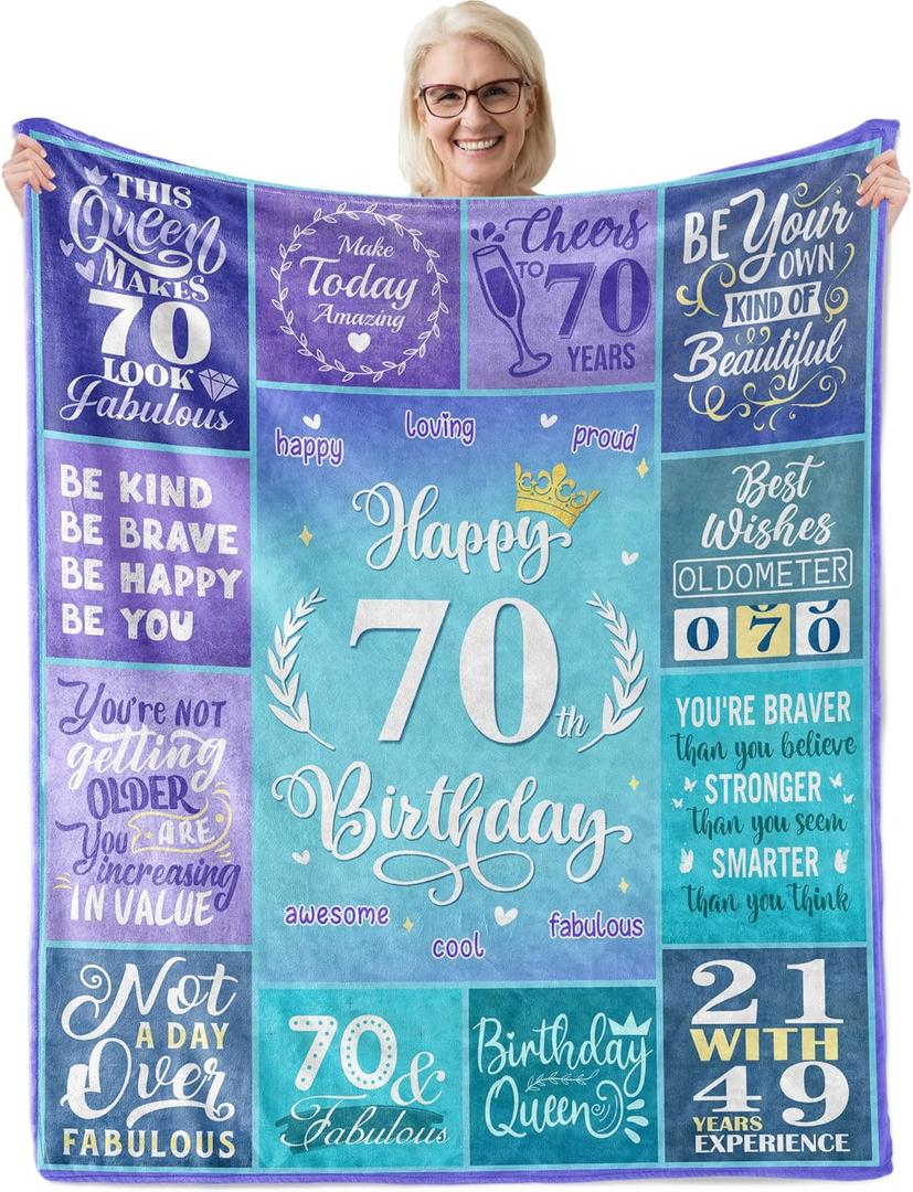 Happy 70th Birthday Gifts for Women, 70 Year Old Birthday Gifts for Women Turning 70, 70th Birthday Decorations Idea, Female 70th Birthday Gifts for Her, 70th Birthday Blanket Gifts 60X50 (50x60in)