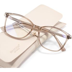 Madison Avenue Square Vintage TR90 Blue Light Blocking Reading Glasses for Women, Anti Eyestrain/Glare Computer Readers (Coffee Brown)