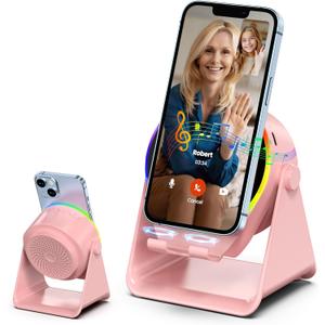 Wireless Induction Speaker, 4 in1 Phone Stand Bluetooth Speaker Amplifier with Colorful Ambient Light 360 Rotation Holder for Tablet iPhone Android,Portable Birthday Gifts for Adults Teens (Pink)
