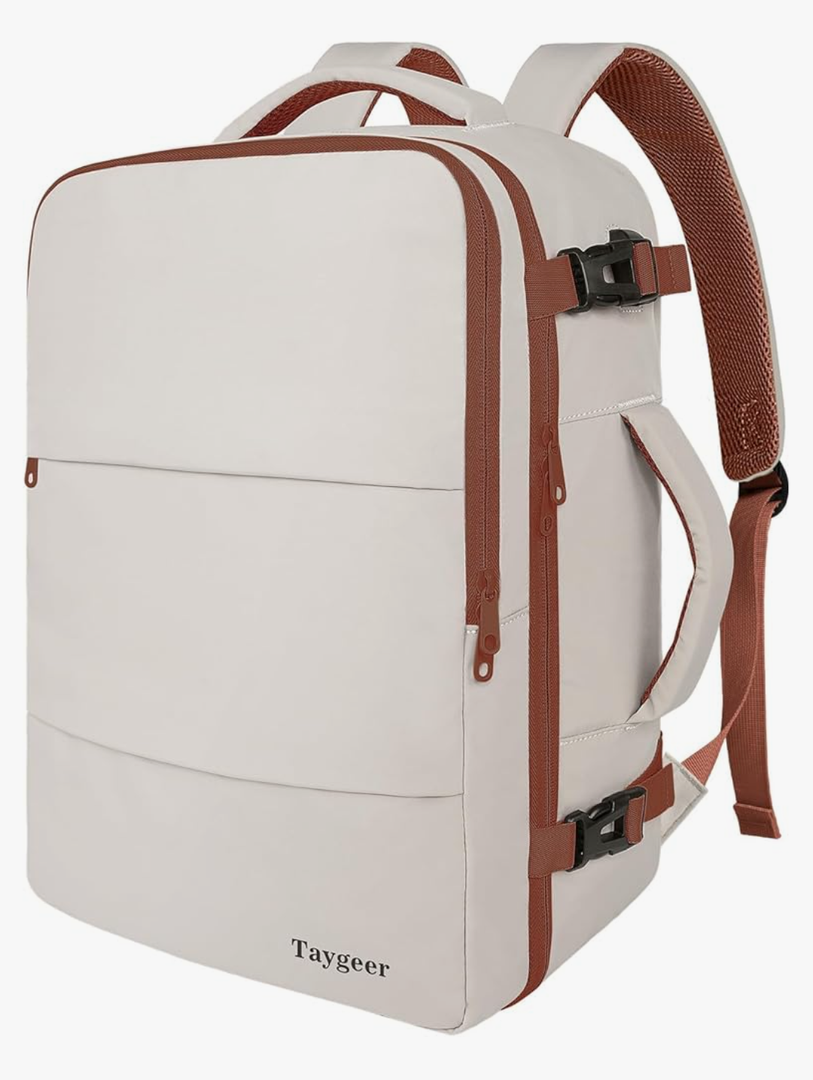 Taygeer Backpack for Women, College Backpack with Laptop Compartment & Shoe Pouch, 35l Travel Laptop Mochila Carry On Luggage, Airline Approved Personal Item Bag For Weekender Gym Hiking, Khaki White, Large