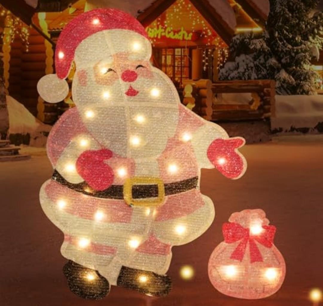 CiyvoLyeen Lighted Christmas Yard Decoration P-Ink Santa Outdoor Lawn Decoration Porch Decor 1.8FT Pre-lit Christmas Santa Decoration Xmas Light Up Holiday Warm LED Lights for Indoor Home Outside