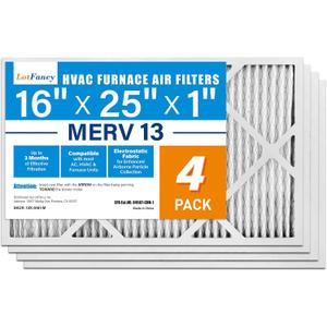 LotFancy 16x25x1 Air Filter MERV 13 4-Pack, Actual Size: 15.75"x24.75"x0.75", Electrostatic Pleated HVAC Furnace Air Filter, Captures Pet Dander Smog Smoke