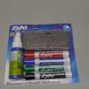 EXPO Low Odor Dry Erase Marker Set with White Board Eraser and Cleaner Chisel Tip Dry Erase Markers Assorted Colors 6 Piece Set with Whiteboard Cleaner