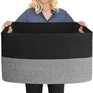 Extra Large Storage Baskets, 22" x 17" x 12" Black Baskets for Organizing, Rectangle Woven Basket for Blankets, Toys, Towels, Laundry, Decorative Wicker Storage Basket, Basket for Decor