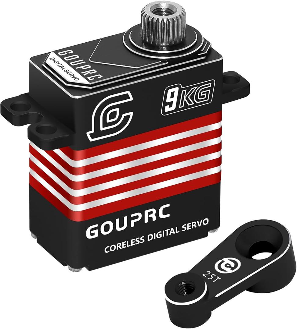 GOUPRC 9KG Metal Coreless Digital Servo with 25T RC Horn for TRX4M 1/18 RC Crawler Car Upgrades (Red)