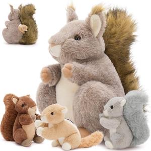 MaoGoLan 1Pcs Squirrels Stuffed Animal, Realistic Squirrel Plush Toys with 3 Baby Squirrels for Small Hand, Adorable Stuffed Squirrels Gift for Forest Animal Lover,Girls,Boys,Kids,Baby Shower