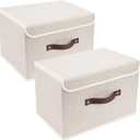 TYEERS Collapsible Storage Boxes, Washable Fabric Storage Bins with Lids, 14.9x9.8x9.8 inches, 2 Pack, Beige