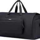 Convertible Duffle Bags for Men, Garment Bag for Travel, Carry on Garment Duffel Bag with Shoe Compartment, 2 in 1 Hanging Dress Suitcase Suit Travel Bags, Black