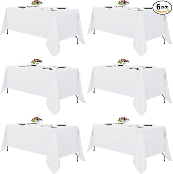 Fitable White Tablecloths for Rectangle Tables, Pack of 6 - 70 x 120 Inches - Reusable and Washable Table Clothes for 6-8 Ft Tables, Polyester Fabric Table Covers for Wedding, Party, Banquet