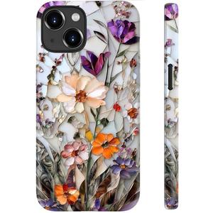 LUHOURI for iPhone 14 Plus Case,Wireless Charging Compatible,Dual-Layer - Soft Silicone Inner + Hard Outer Shell,Cute Wildflower Design,Protective Phone Cover for Women - Marble Pressed Flowers