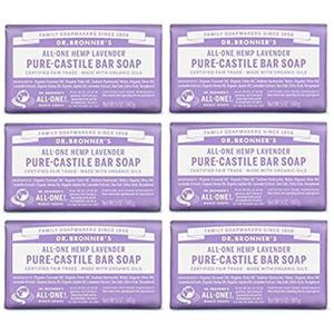 Dr. Bronner's Pure-Castile Bar Soap - Lavender, 5 Oz (6 Pack)