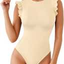 MANGOPOP Women's Body Suits Cute Crew Neck Ruffle Sleeveless Slim Fit Bodysuit Tank Tops Tight Casual Sexy. Large