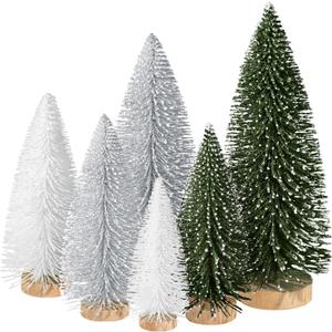 6pcs Mini Christmas Trees Christmas Decor, Artificial Christmas Mini Bottle Brush Trees Tabletop, Christmas Decoration Trees with 4 Size Xmas Holiday Decor (6pcs Green+Silver+White)
