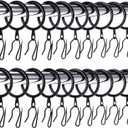 Hotop 60 Pieces 1.26 Inch Metal Drapery Curtain Rings Curtain Hanging Rings and 60 Pieces Metal Drapery Pin Hooks for Drapes Window Door Shower (Black)