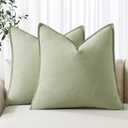 MIULEE Decorative Linen Euro Sham Pillow Covers 24x24 Light Green Boho Farmhouse Neutral Spring Couch Throw Pillows for Bed Pack of 2 Accent Modern Pillowcase Summer Sofa Livingroom Home Decor