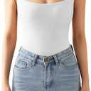 SUUKSESS Women Sexy Square Neck Thong Bodysuit Backless Cami Bodysuit Top (White, M)