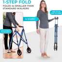 Stander Space Saver Walker, Lightweight Folding Rolling Mobility Aid for Seniors & Adults, Compact 2-Wheel Disability Device with 6-inch Wheels & Ski Glides for Walking Support, Cobalt Blue