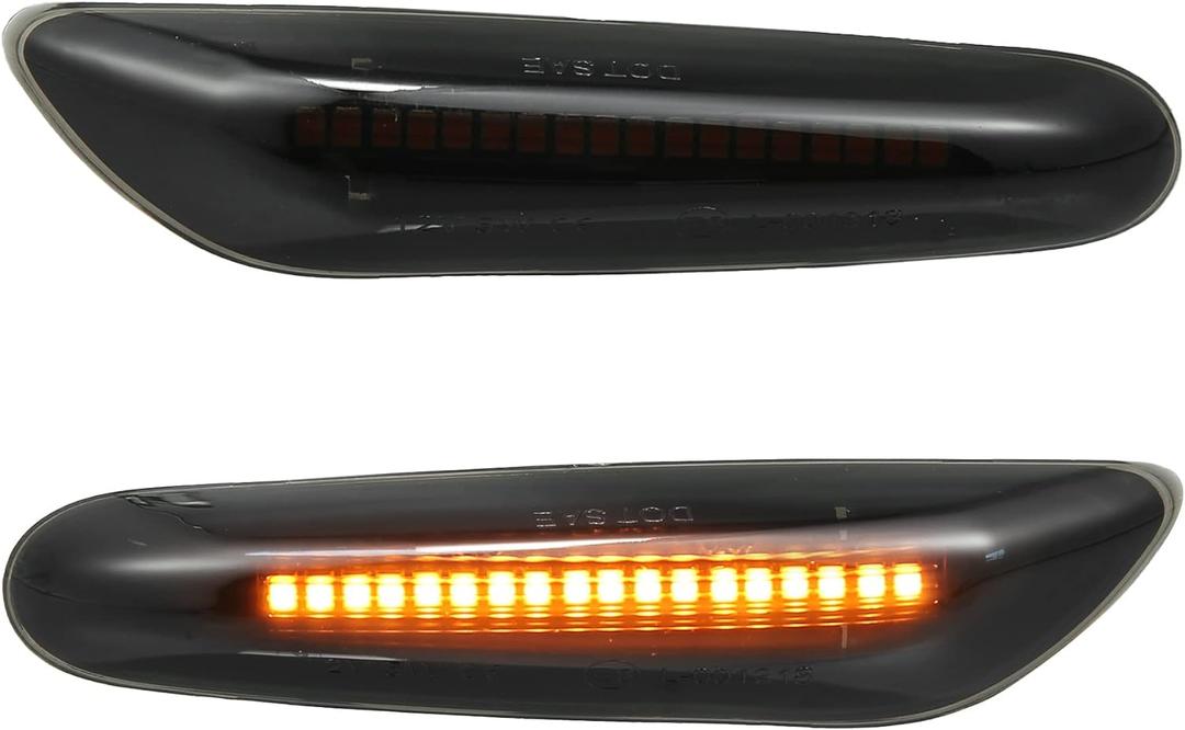 X AUTOHAUX Full LED Side Turn Signals for BMW 1 3 5 Series E36 E46 E60 E87 E90 E92 X1 X3 63133418447 63133418448 Fender Side Marker Amber Light Assemblies Front Flowing LED Lamps Lights 2pcs