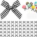 50pcs Christmas Mini Plaid Burlap Bows, Premade Buffalo Gingham Ribbon Bows, Vintage Checkered Bow White Black Birthday Decorations for Christmas Wreath, DIY Crafts, Sewing, Wedding