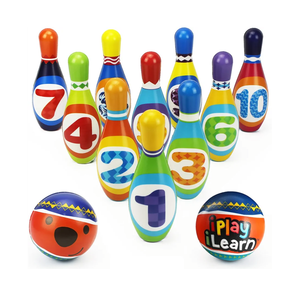 iPlay, iLearn Kids Bowling Toys Set, Toddler Indoor Outdoor Activity Play Game, Soft 10 Foam Pins & Two Balls Playset, Educational, Birthday Party Gift for 18 24 Months, 2 3 Year Old Children Boy Girl