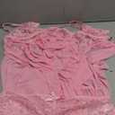 Sexy Open Front V Neck Ruffle Sheer Mesh Lace Wireless Babydoll Lingerie Dress with Thong 2 Piece (Large, Pink)