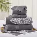Modern Threads Artesia Damask 6-Piece 100% Combed Cotton Reversible Yarn Dyed Jacquard Towel Set Platinum