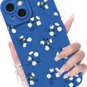 Compatible with iPhone 13 Phone Case, Fashion Flower Pattern Design Girls Women Liquid Silicone Cover, Slim Shockproof and Scratch-Resistant Soft Case for iPhone 13- Blue