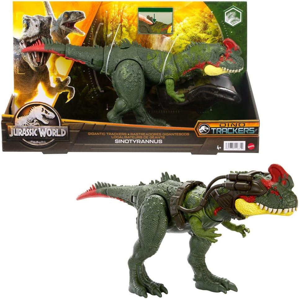 Mattel Jurassic World Gigantic Trackers Action Figure, Sinotyrannus Dinosaur Toy with Attack Motion & Tracking Gear