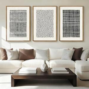 BINCUE Abstract Line Wall Art Set of 3 Modern Neutral Black Wall Decor Geometric Minimalist Artwork for Living Room Bedroom Office Bathroom 24"x36" Gift
