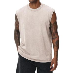 Mens Cotton Sleeveless Tank Tops Cut Off Muscle Gym T Shirts Running Beach Loose Fit Tees (Medium, Ivory)