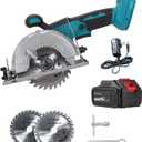 5 Inch Brushless Cordless Circular Saw with 4000mAh Battery,6500 RPM Compact Circular Saw,20mm Arbor with 1 TCT 30T Wood Blade and Scale Ruler