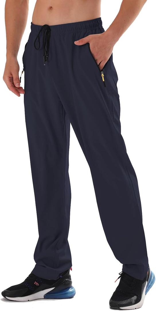 Men's Elastic Waist Hiking Pants Water Resistant Quick-Dry Lightweight Outdoor Sweatpants with Zipper Pockets (Blue, XL)